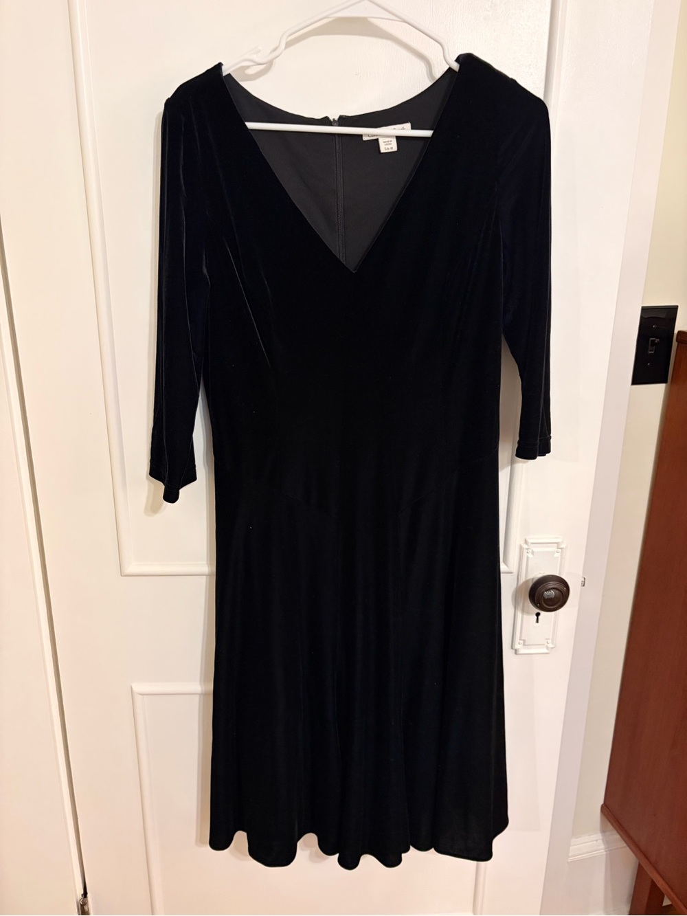 Coldwater Creek Black Velvet V-Neck Midi Dress